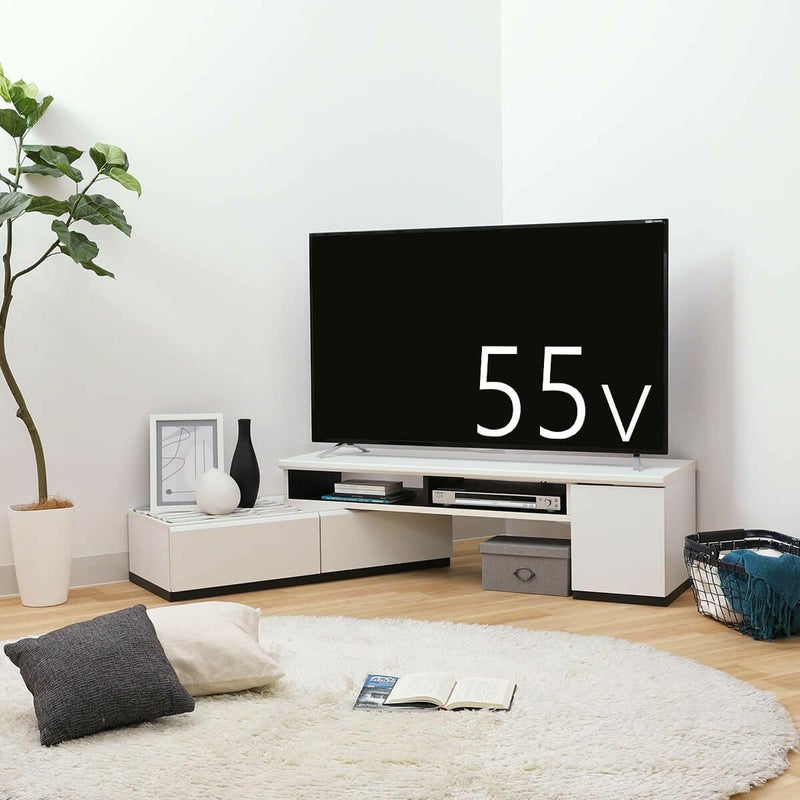 [55V型までのテレビ対応伸縮テレビ台]55V型までのテレビに対応の伸縮式テレビ台。横に伸ばしたり、角度を変えたりして好みの形で使うことができます。※お使いのテレビのサイズ・重量を必ずお確かめください。