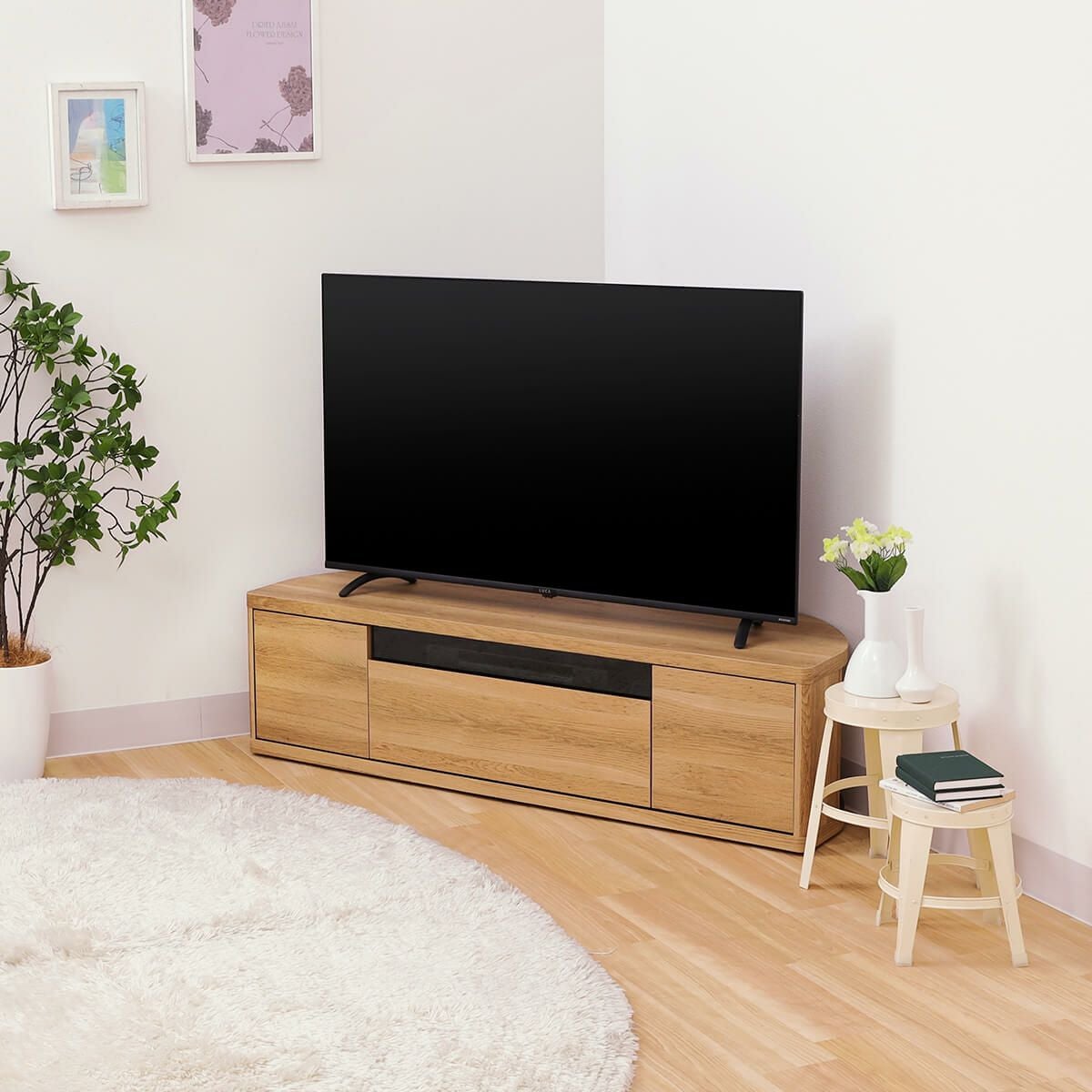 49-55V 白井産業 テレビ台 ローボード テレビボード コーナーテレビ台 テレビ台 幅110cm 高さ36cm ナチュラルブラウン コーナータイプ 49V型