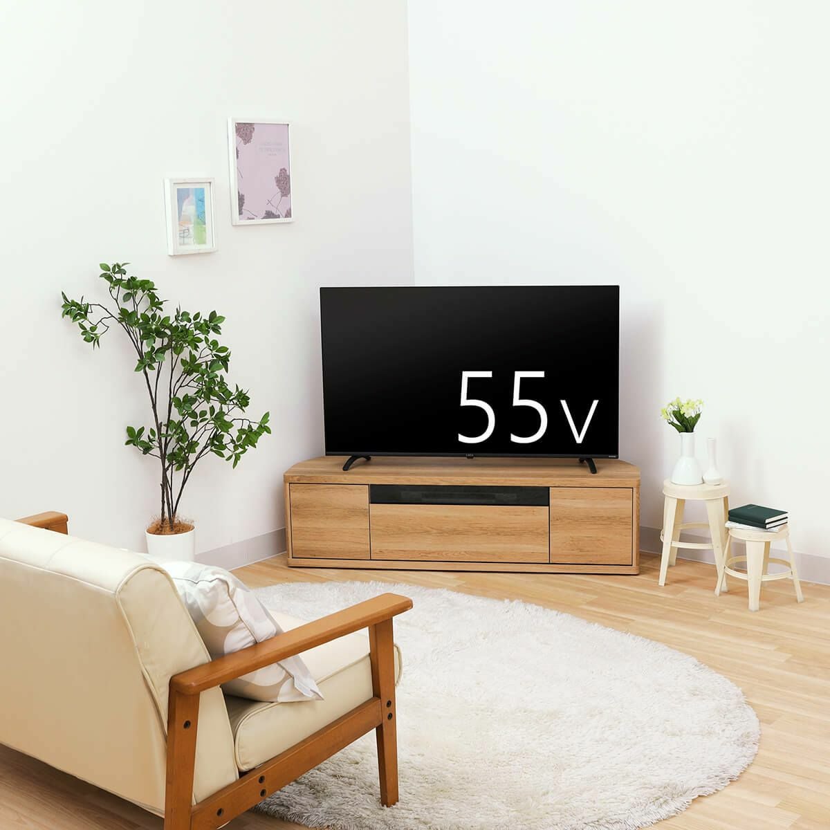 テレビ台 幅130cm 高さ36cm ナチュラルブラウン コーナータイプ 55V型