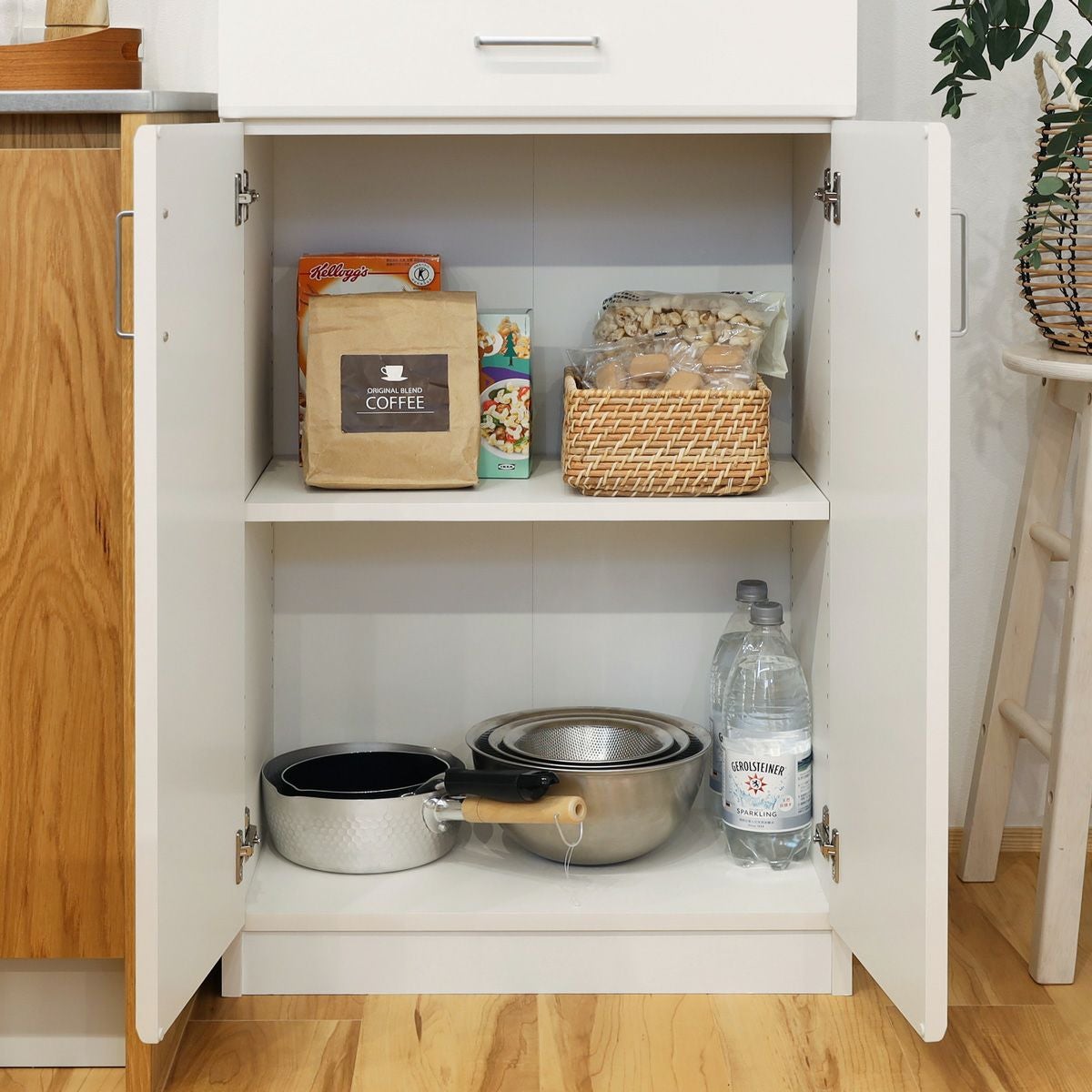 食器棚 幅57cm 高さ181cm ホワイト 白 キッチン収納 シンプル ベアルモ