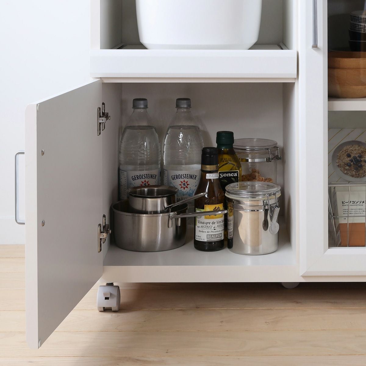 カウンターワゴン レンジ台 幅74cm 高さ85cm ホワイト 白 スライド棚