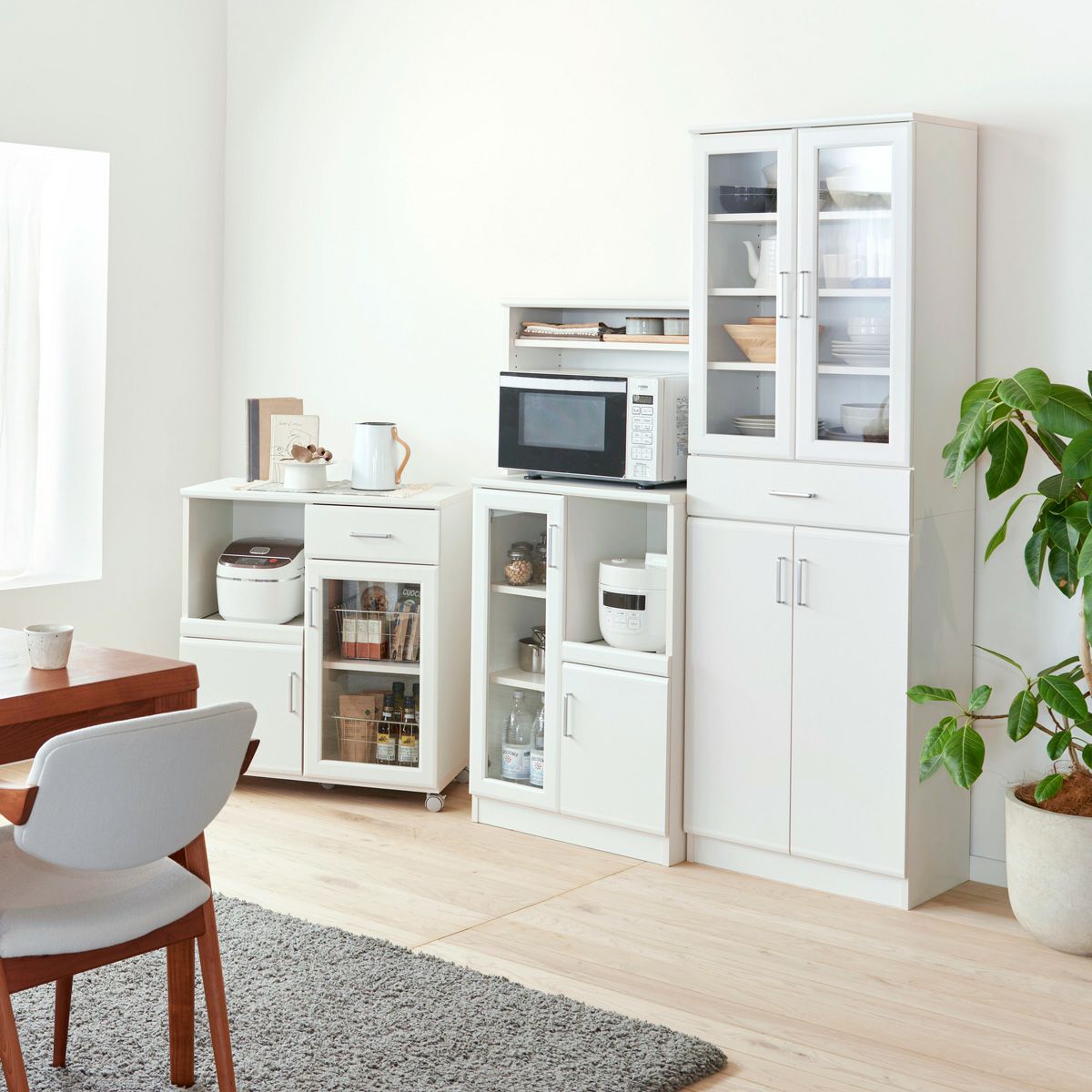 カウンターワゴン レンジ台 幅74cm 高さ85cm ホワイト 白 スライド棚