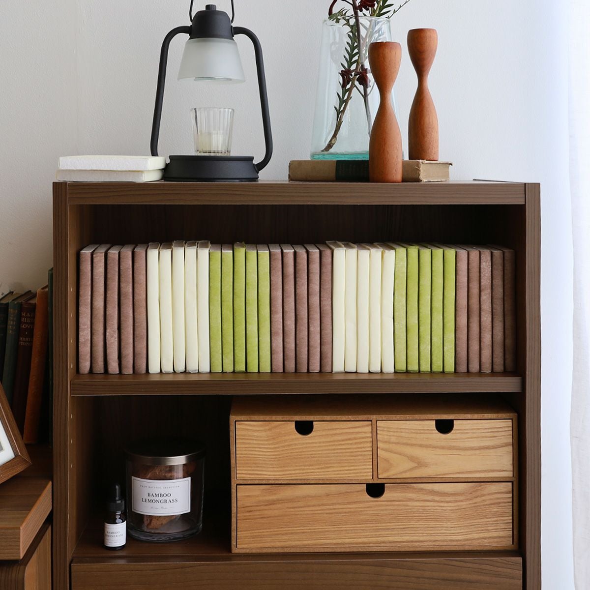 ラック 棚 幅57cm 高さ108cm ダークブラウン 引出付き 本棚 セルオリア