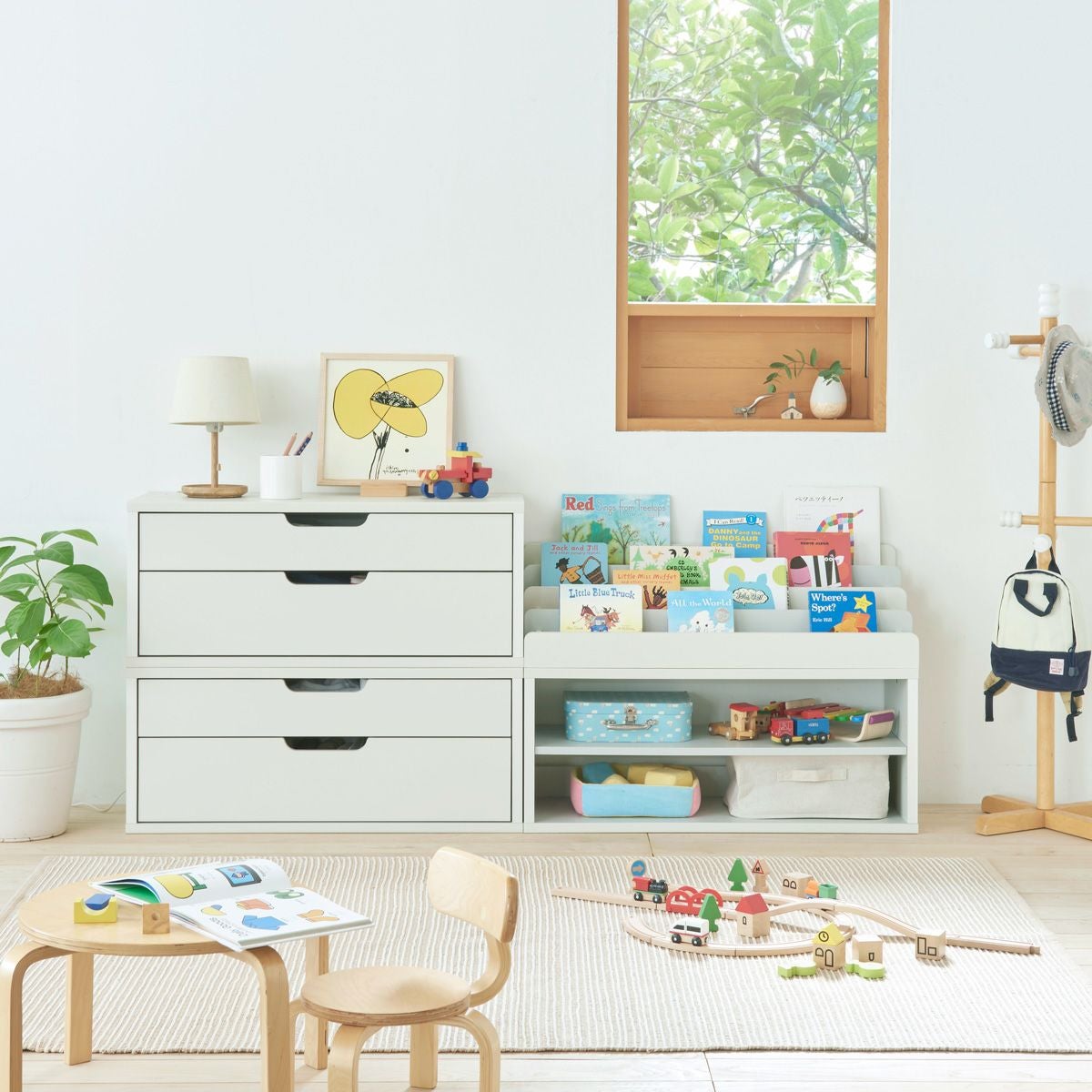 キッズ用チェスト 子供服収納 幅91cm 高さ38cm アイボリー 引出収納