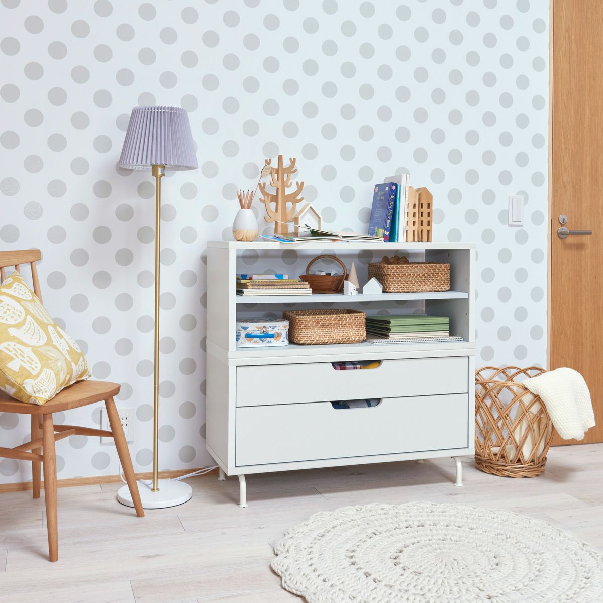 キッズ用チェスト 子供服収納 幅91cm 高さ38cm アイボリー グレー 引出