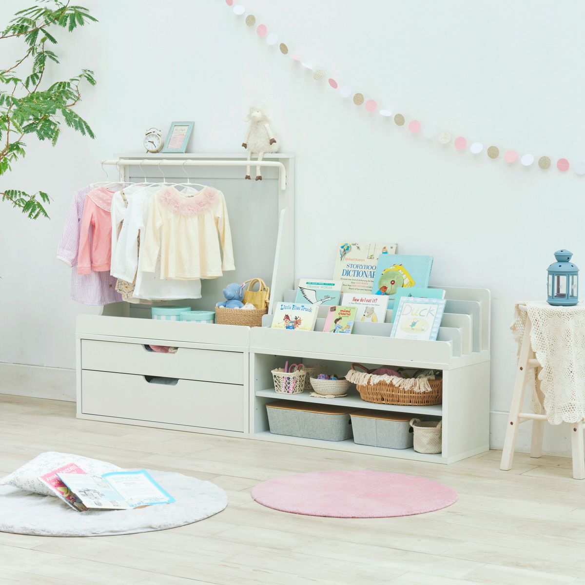 キッズ用チェスト 子供服収納 幅91cm 高さ38cm アイボリー 引出収納