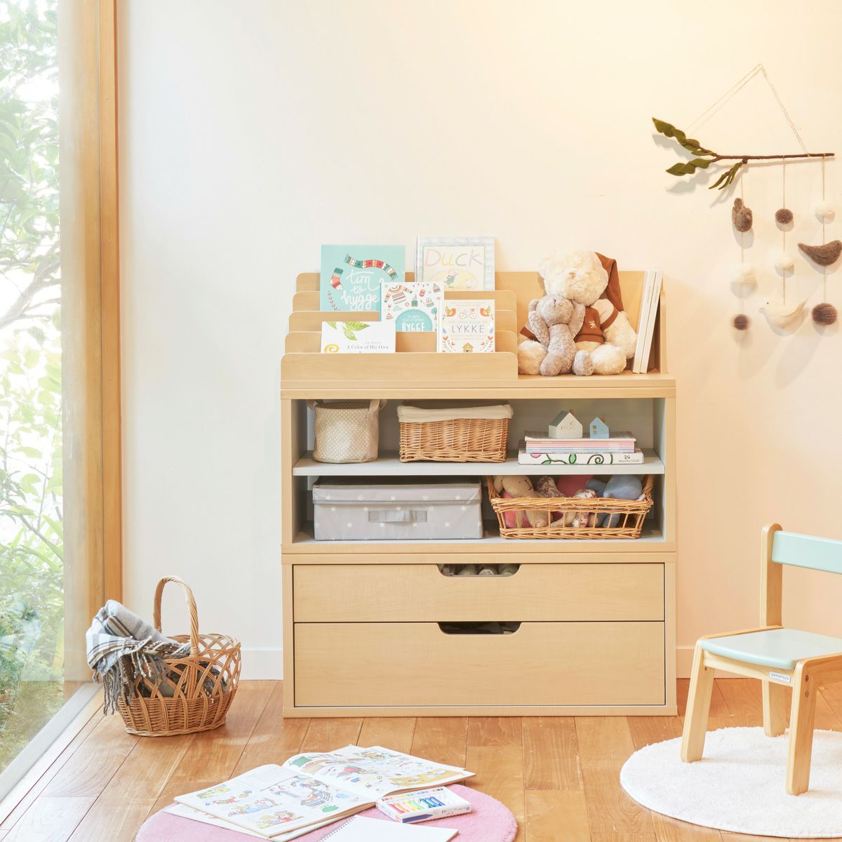 キッズ用チェスト 子供服収納 幅91cm 高さ38cm ナチュラルブラウン