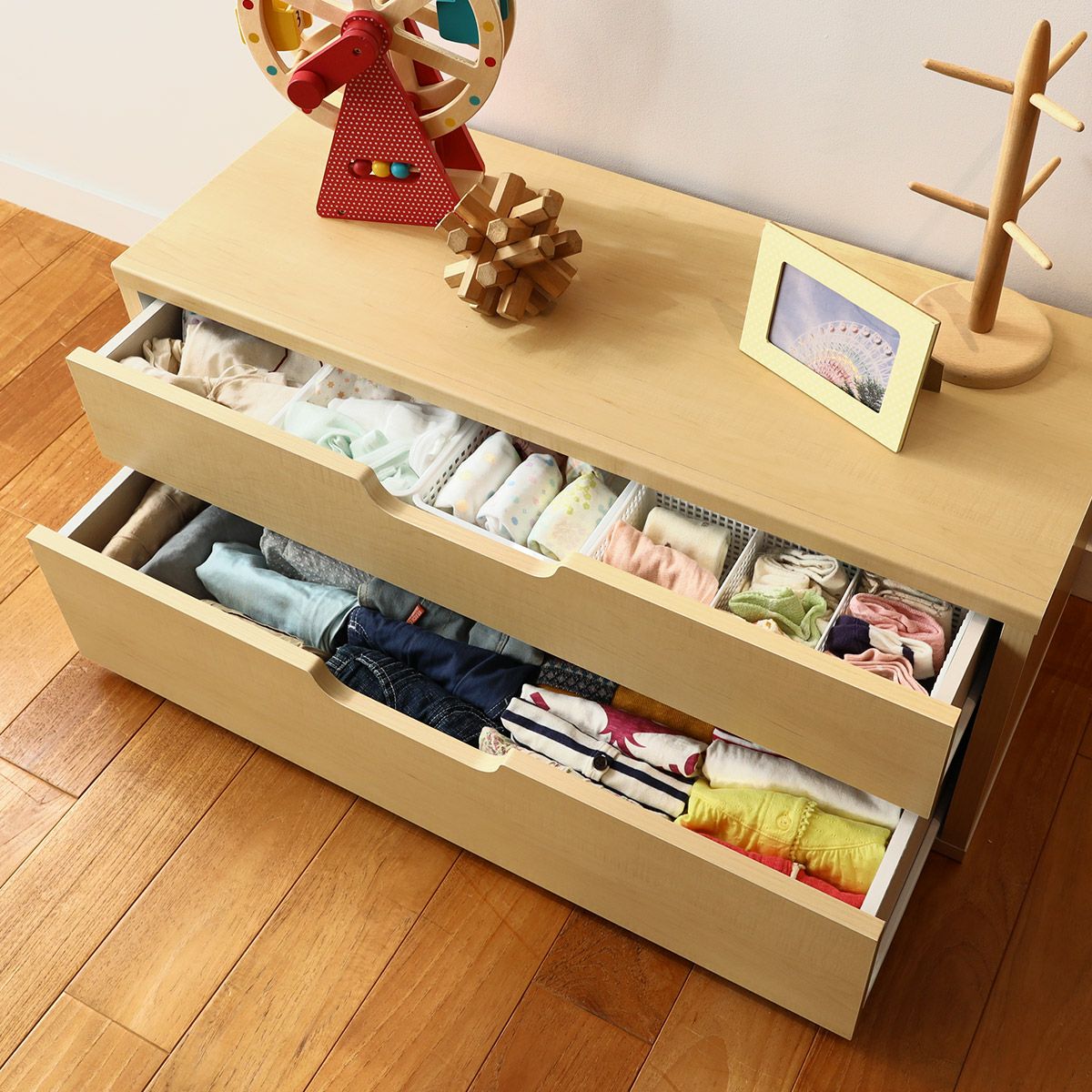 キッズ用チェスト 子供服収納 幅91cm 高さ38cm ナチュラルブラウン