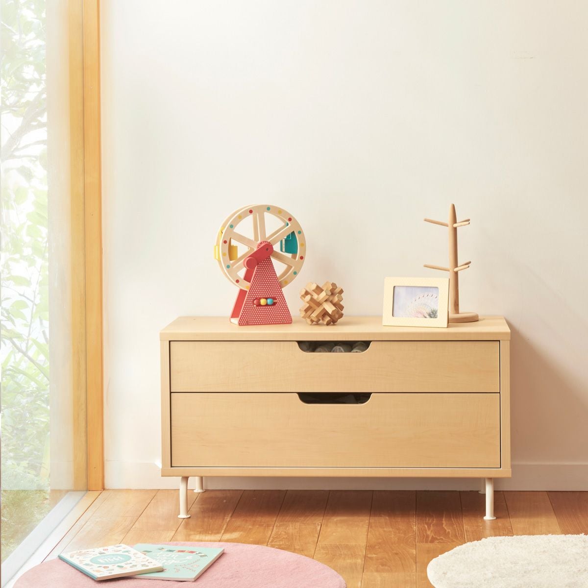 キッズ用チェスト 子供服収納 幅91cm 高さ38cm ナチュラルブラウン