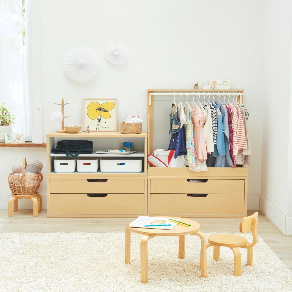 子供用チェスト キッズ用チェスト 子供服収納 幅91cm 高さ38cm ナチュラルブラウン