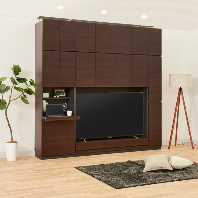 国産 壁面収納 テレビ台 幅150cm 高さ180cm ダークブラウン 65V型対応 