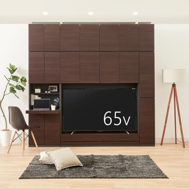 国産 壁面収納 テレビ台 幅150cm 高さ180cm ナチュラルブラウン 65V型 