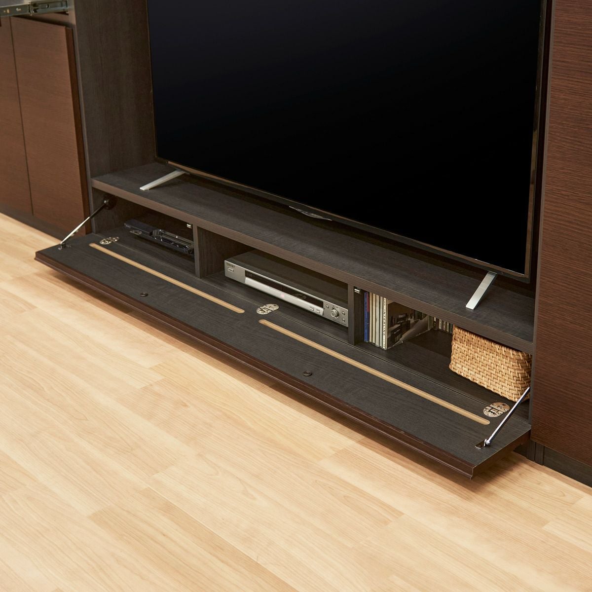 国産 壁面収納 テレビ台 幅150cm 高さ180cm ナチュラルブラウン 65V型