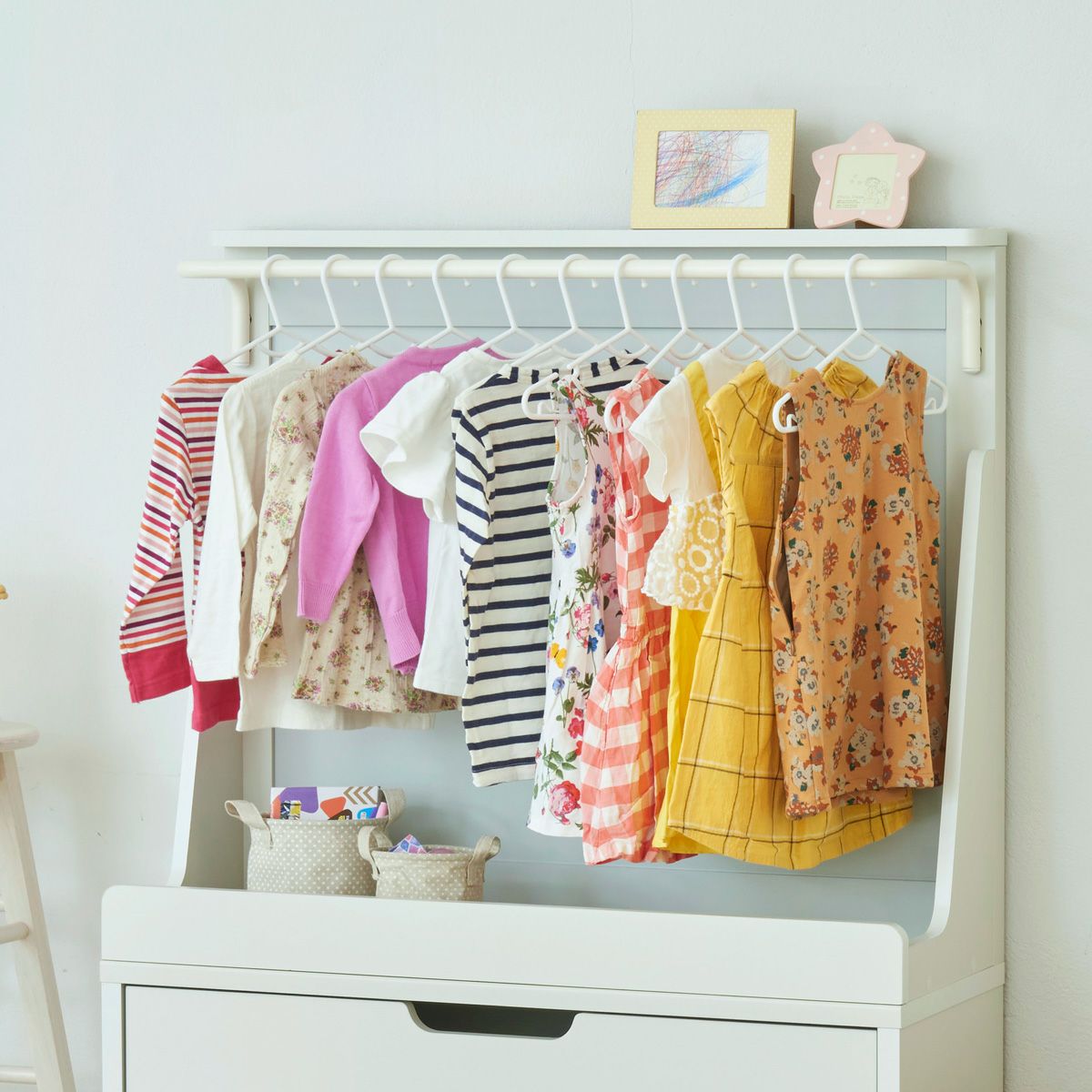 キッズ用ハンガーラック 子供服収納 幅91cm 高さ78cm アイボリー