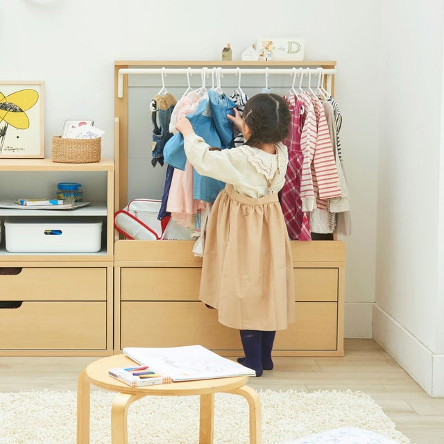 キッズ用ハンガーラック 子供服収納 幅91cm 高さ78cm ナチュラル 