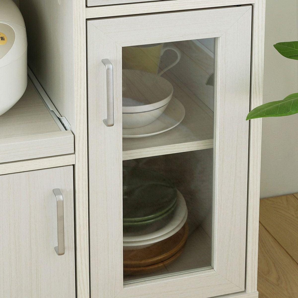 カウンターワゴン 食器棚 幅64cm 高さ80cm ホワイト 白木目 スライド棚