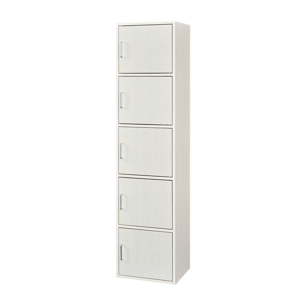 白井産業 収納棚 ラック ストッカー ホワイト FUL-1845 5D WH 収納棚 ラック 幅43cm 高さ180cm ホワイト 白木目 扉付 整理棚 5ドア