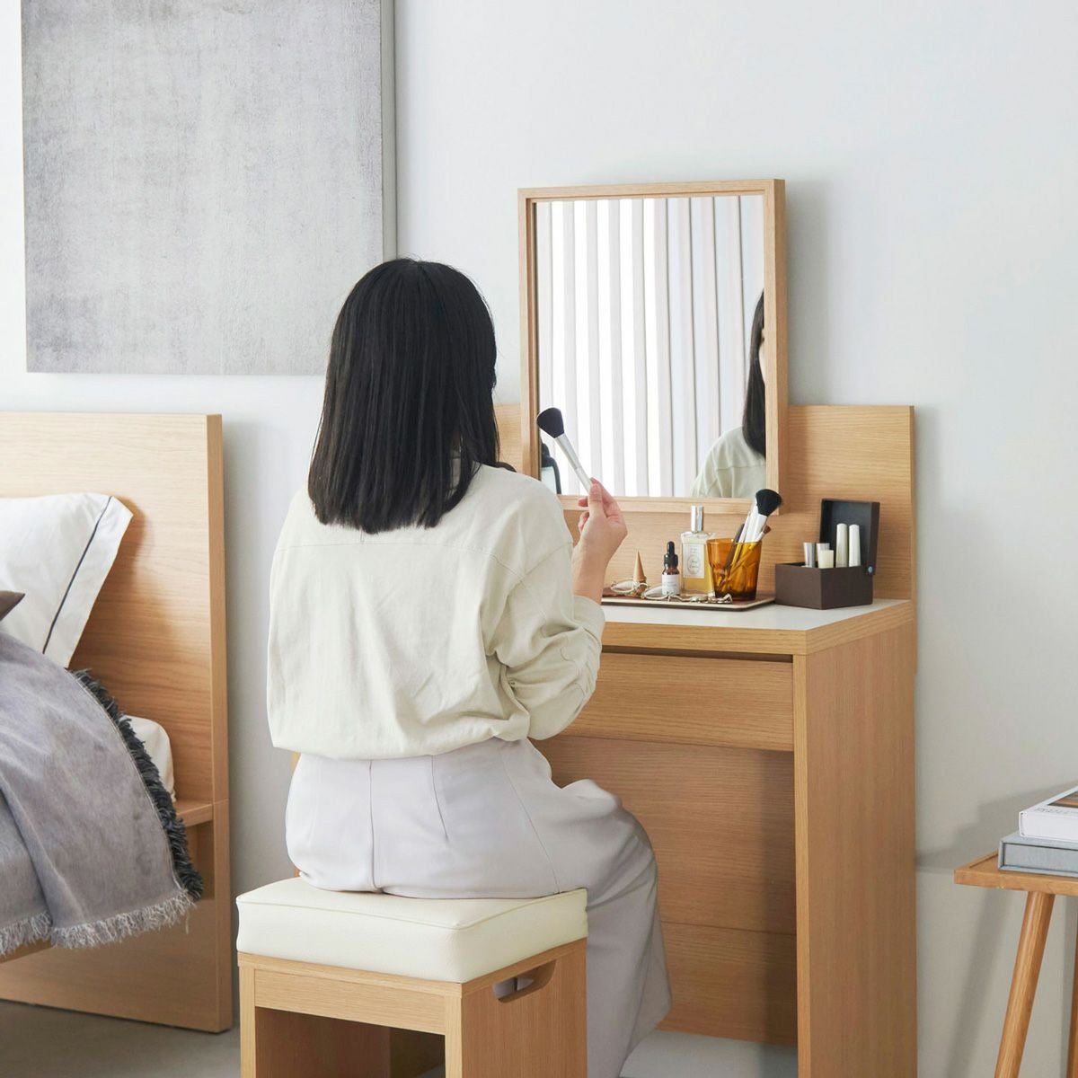 スツール 椅子 ドレッサー用 幅35cm 高さ46cm ナチュラルブラウン