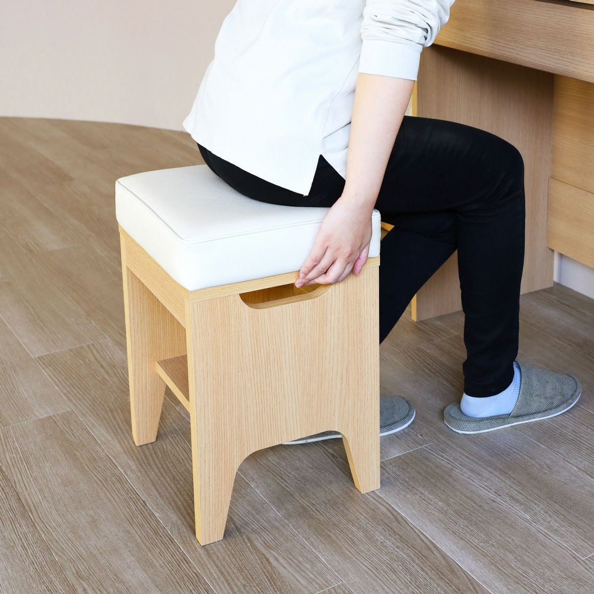 スツール 椅子 ドレッサー用 幅35cm 高さ46cm ナチュラルブラウン