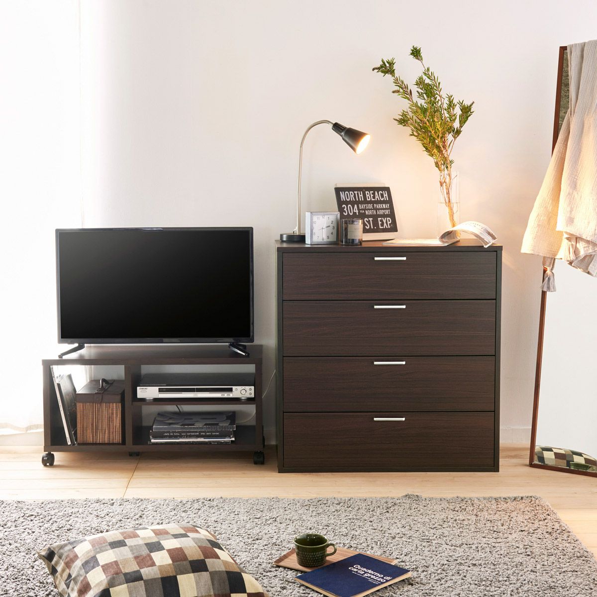 チェスト タンス 幅79cm 高さ80cm ダークブラウン ワイドタイプ 引出4