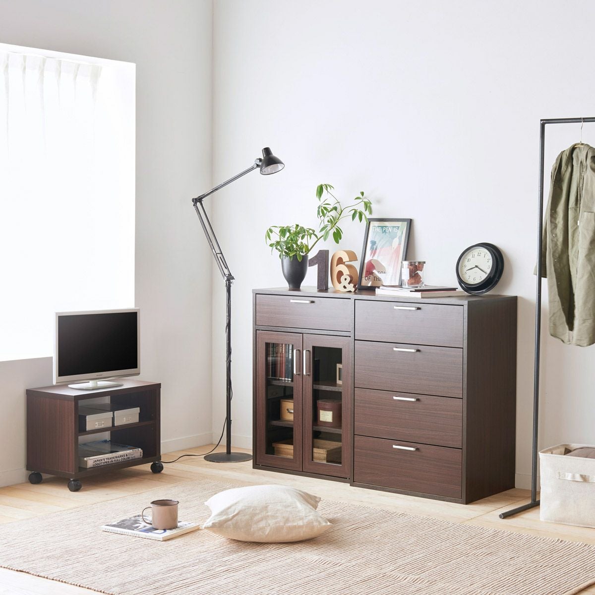 フリーラック 幅59cm 高さ180cm ダークブラウン 本棚 シェルフ