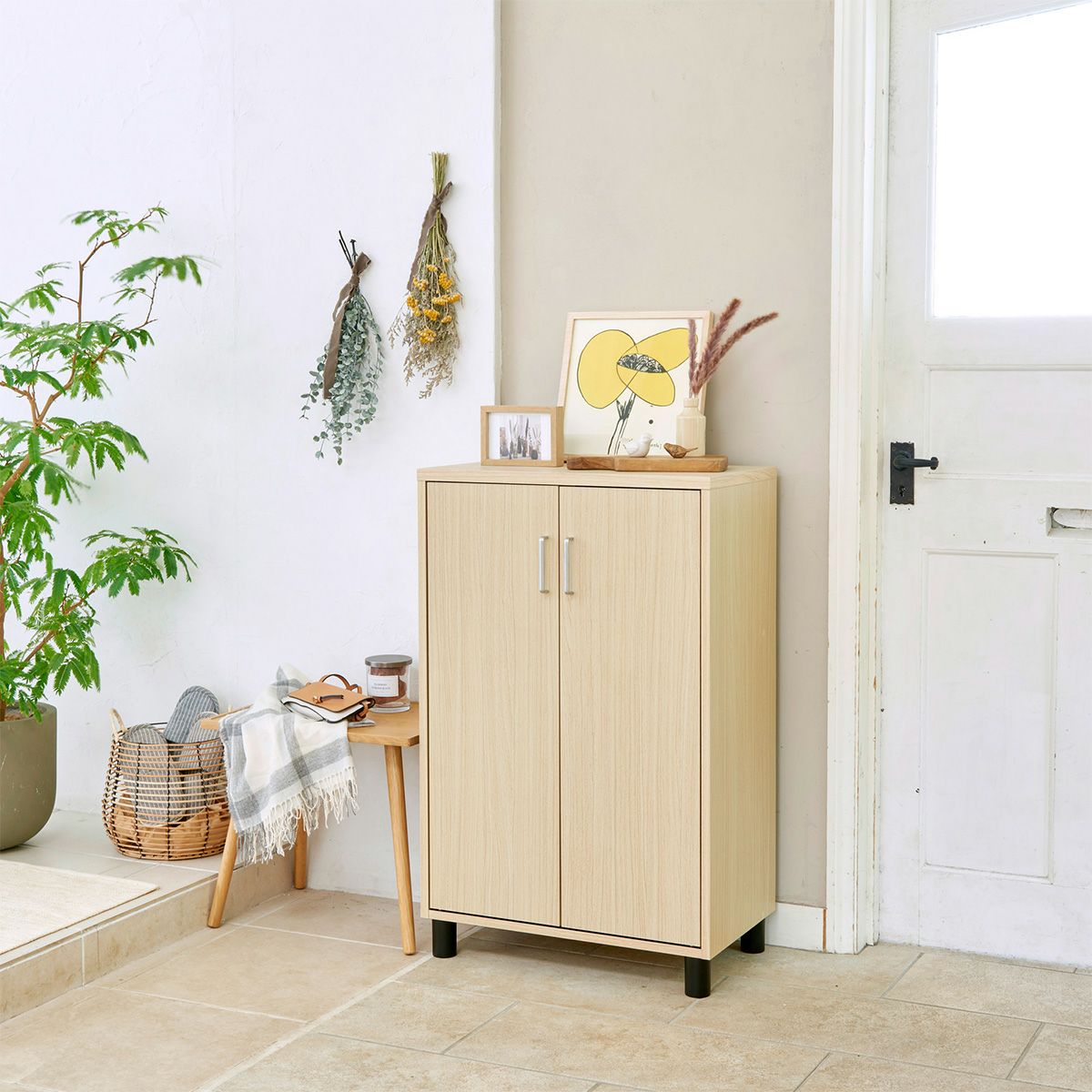 下駄箱 シューズボックス 幅63cm 高さ99cm ナチュラルブラウン 扉 約18