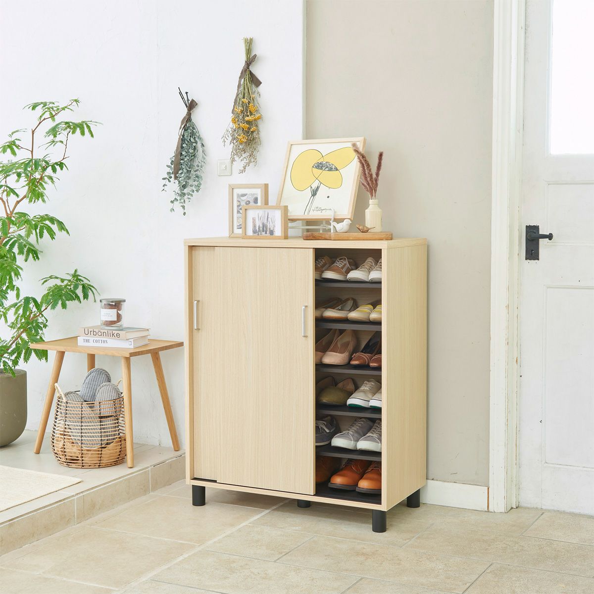 下駄箱 シューズボックス 幅63cm 高さ99cm ナチュラルブラウン 扉 約18