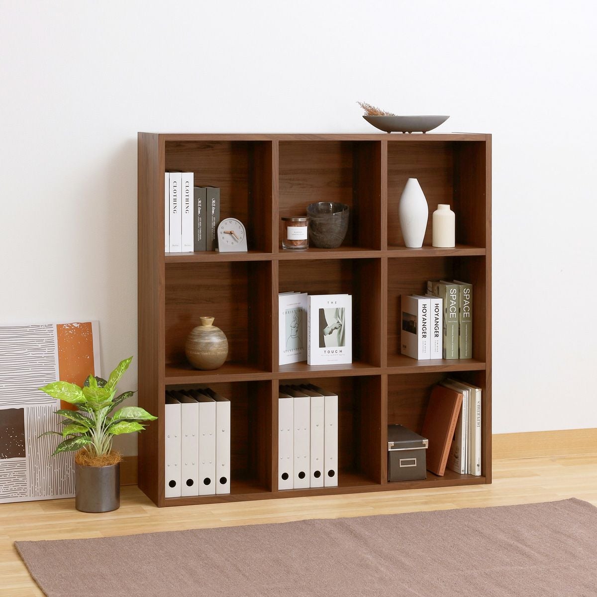 フリーラック 幅124cm 高さ125cm ダークブラウン マス目ラック 飾り棚