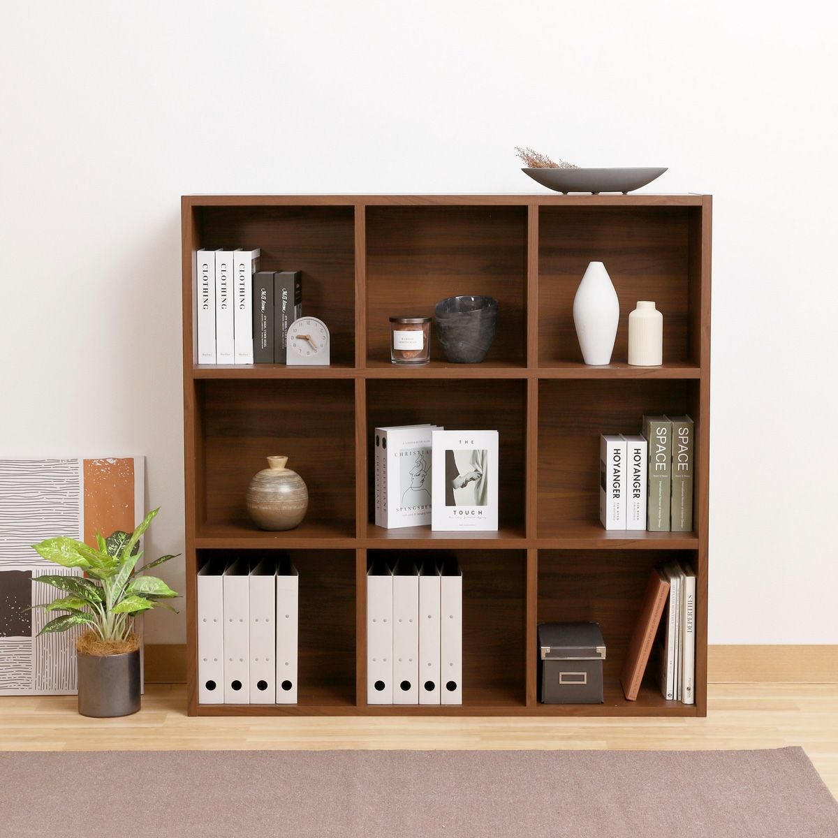 フリーラック 幅124cm 高さ125cm ダークブラウン マス目ラック 飾り棚