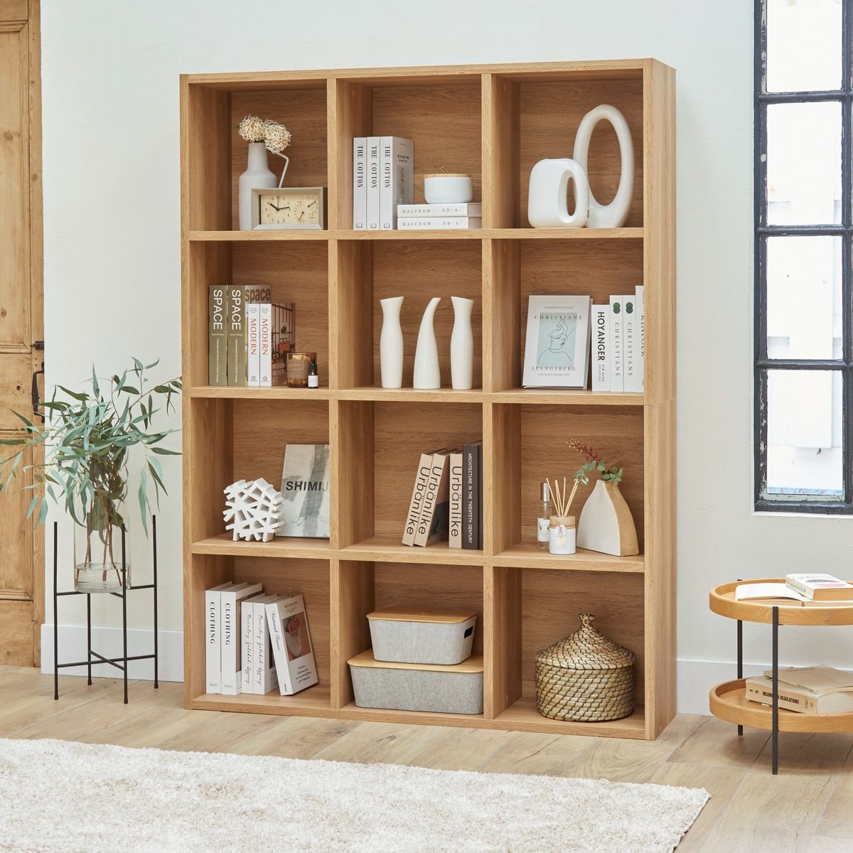 フリーラック 幅124cm 高さ165cm ナチュラルブラウン マス目ラック