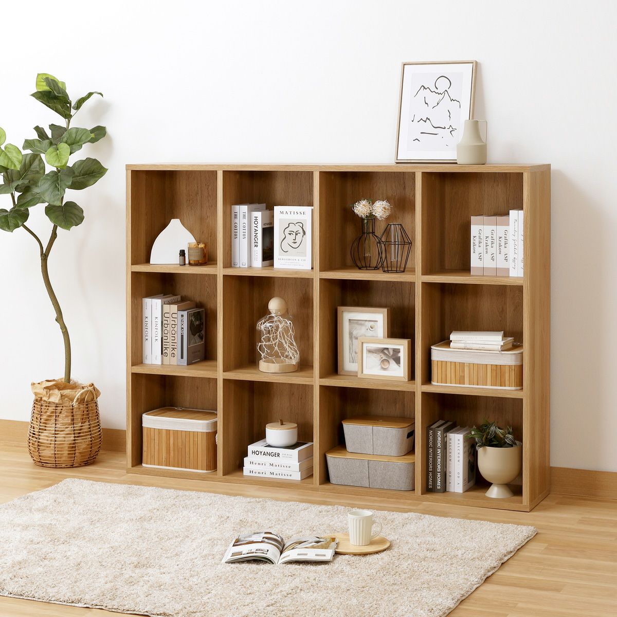 フリーラック 幅124cm 高さ165cm ナチュラルブラウン マス目ラック