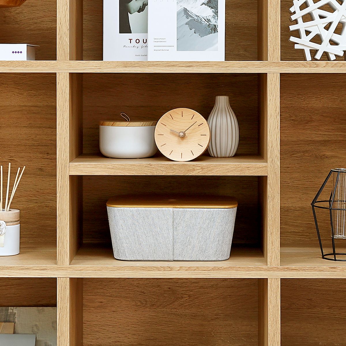 フリーラック 幅124cm 高さ165cm ナチュラルブラウン マス目ラック