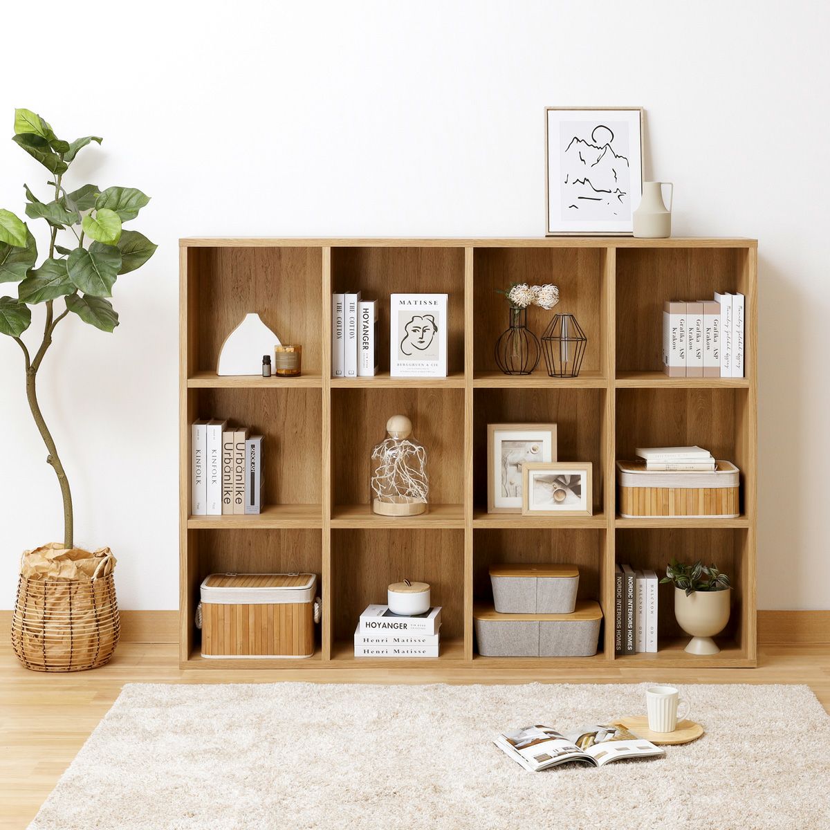 フリーラック 幅124cm 高さ165cm ナチュラルブラウン マス目ラック