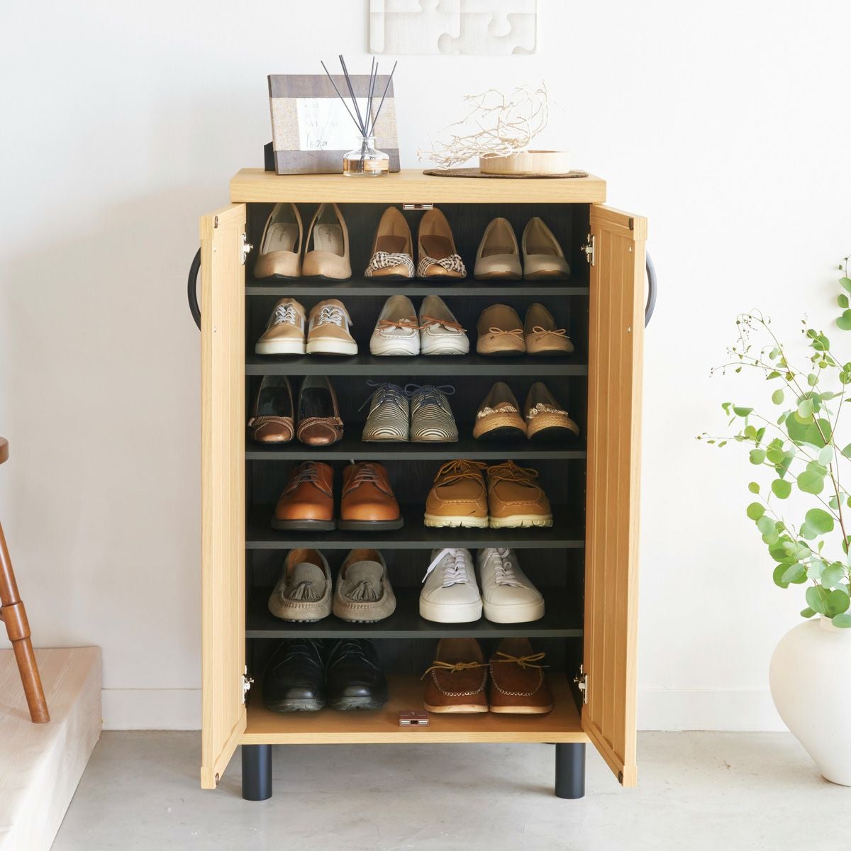 下駄箱 シューズボックス 幅60cm 高さ103cm ナチュラルブラウン 通気性