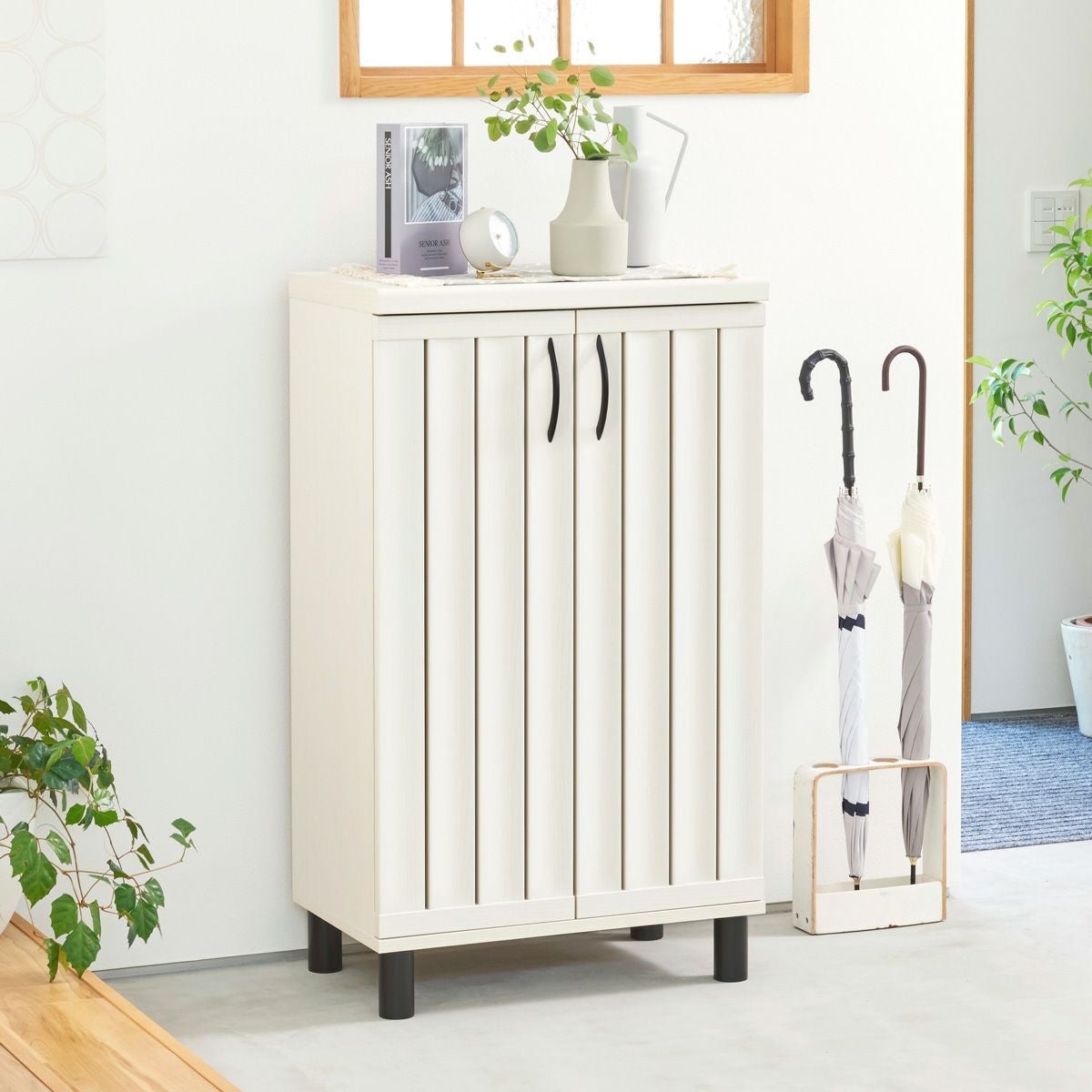 下駄箱 シューズボックス 幅60cm 高さ103cm ホワイト 白木目 通気性