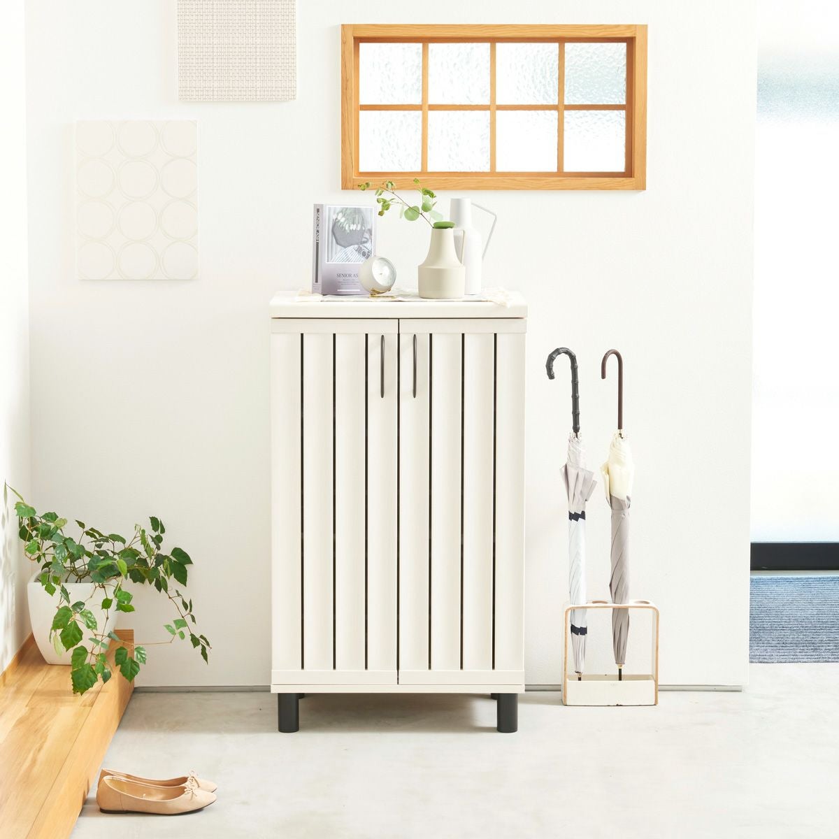下駄箱 シューズボックス 幅60cm 高さ103cm ホワイト 白木目 通気性