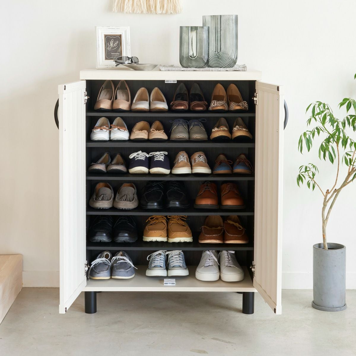 下駄箱 シューズボックス 幅75cm 高さ103cm ナチュラルブラウン 通気性