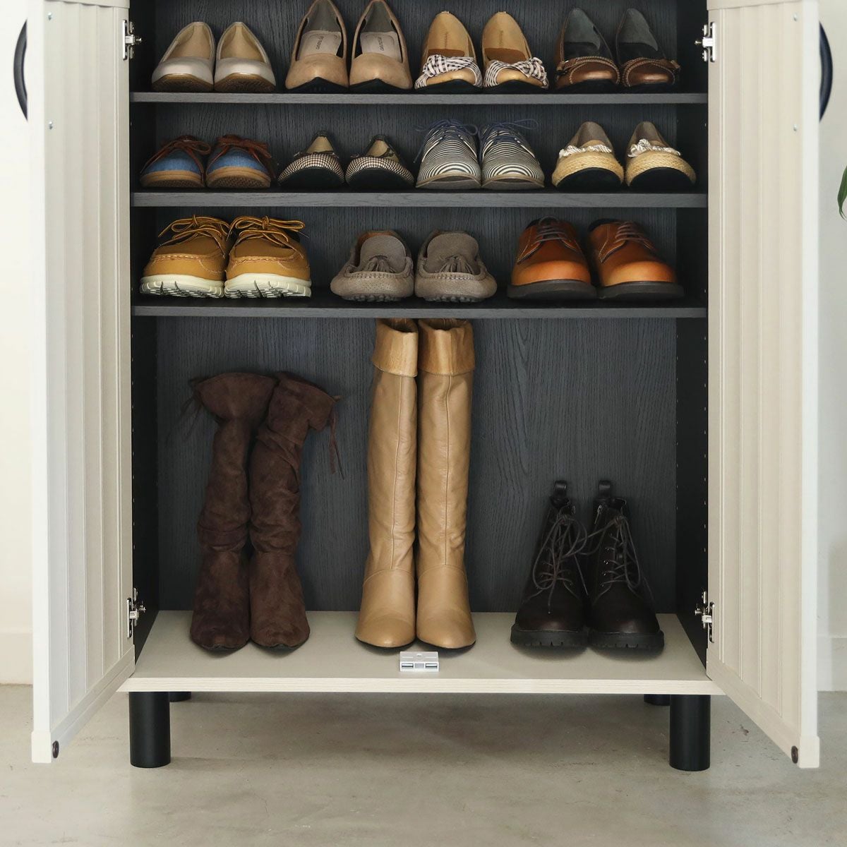 下駄箱 シューズボックス 幅75cm 高さ103cm ホワイト 白木目 通気性