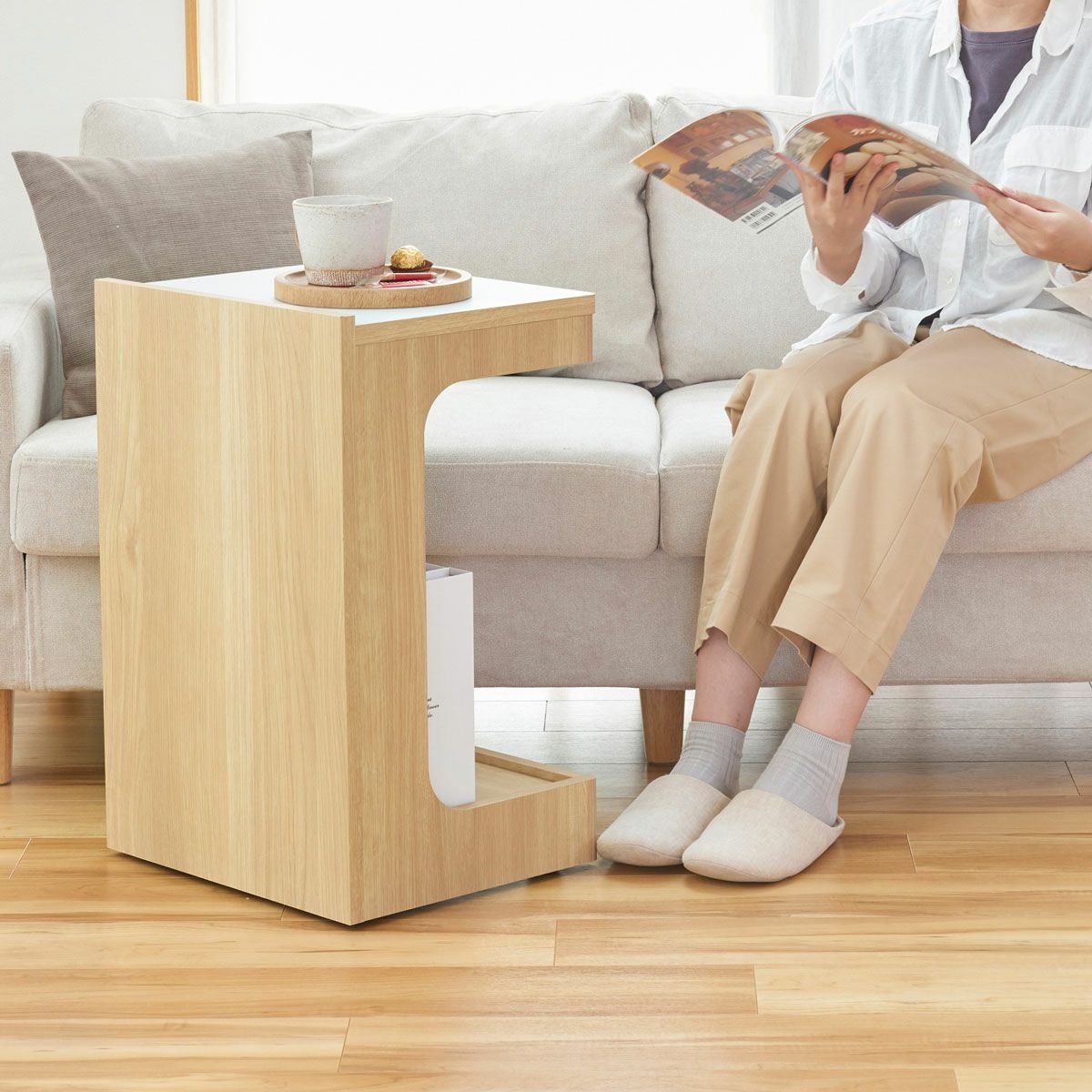 サイドテーブル ナイトテーブル 幅40cm 高さ60cm ナチュラルブラウン