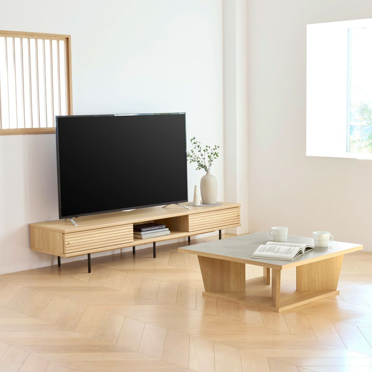 テレビ台 幅176cm 高さ34cm 75V型対応 TVボード ローボード ナチュラル