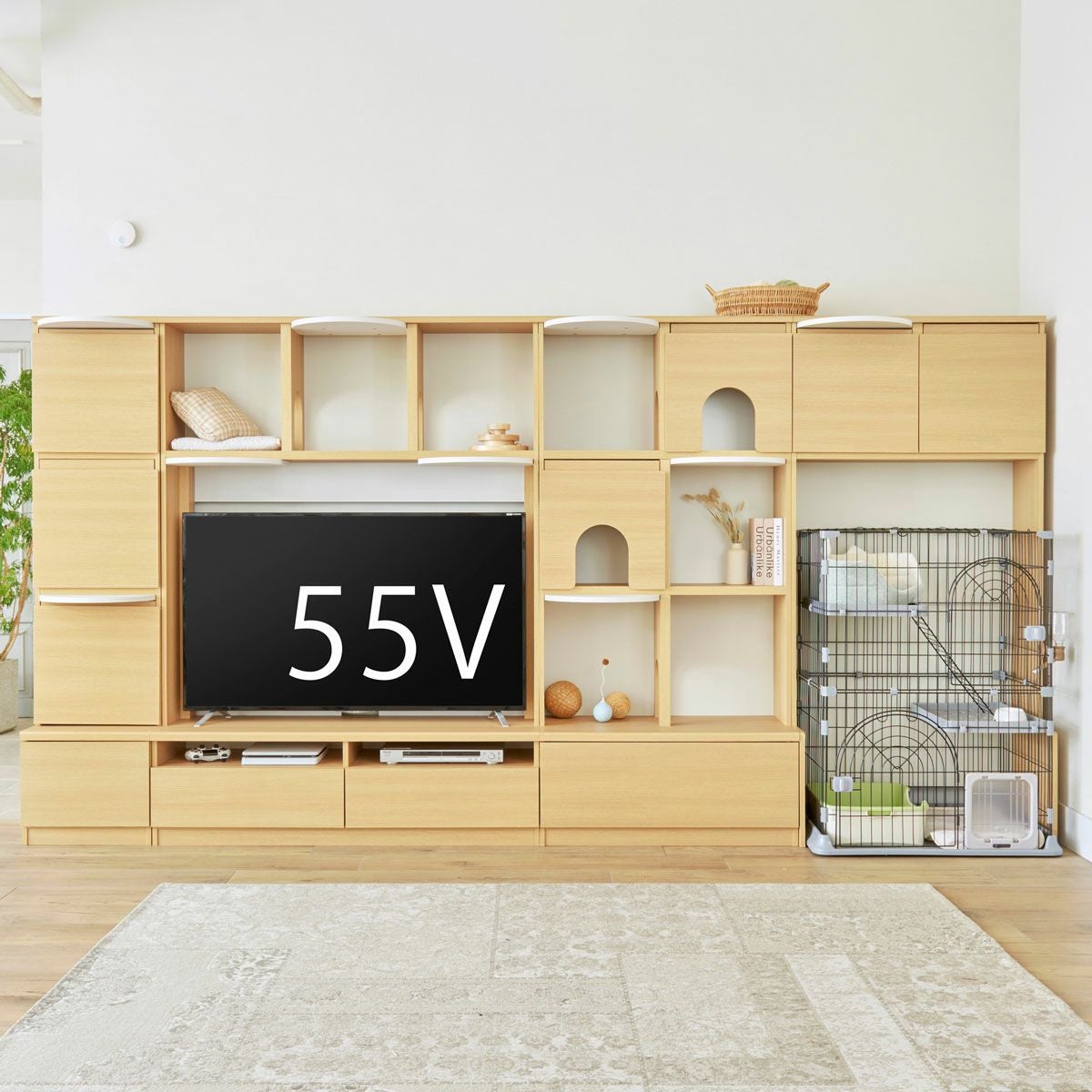 壁面収納 テレビ台 キャットウォーク 幅135cm 高さ185cm ナチュラル 壁面収納 テレビ台 キャットウォーク 幅135cm 高さ185cm ナチュラル