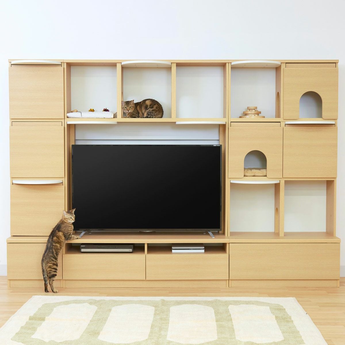 壁面収納 テレビ台 キャットウォーク 幅135cm 高さ185cm ナチュラル