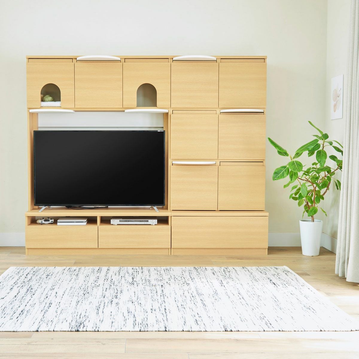 壁面収納 テレビ台 キャットウォーク 幅135cm 高さ185cm ナチュラル