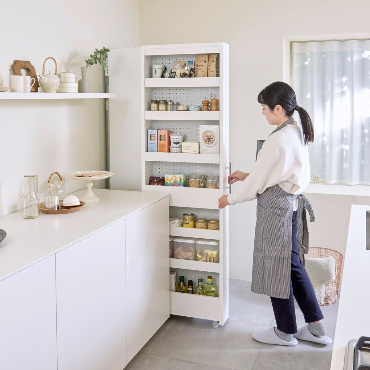 隙間収納 ストッカー 幅20cm 高さ181cm ホワイト 白単色 グレー スリム