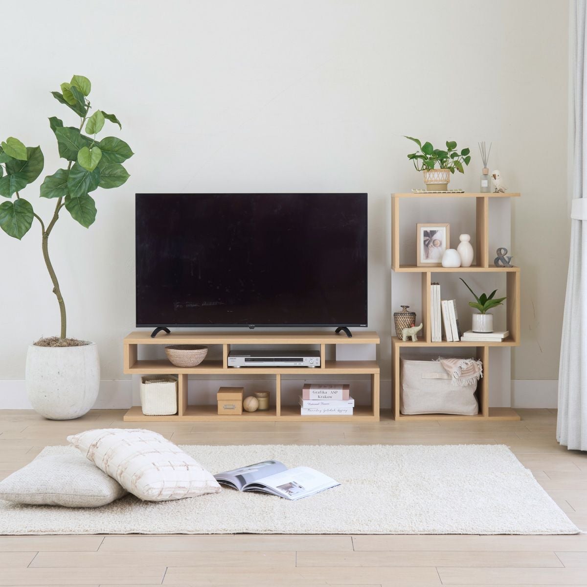 テレビ台 幅119cm 高さ39cm ホワイト 白木目 50V型対応 TVボード