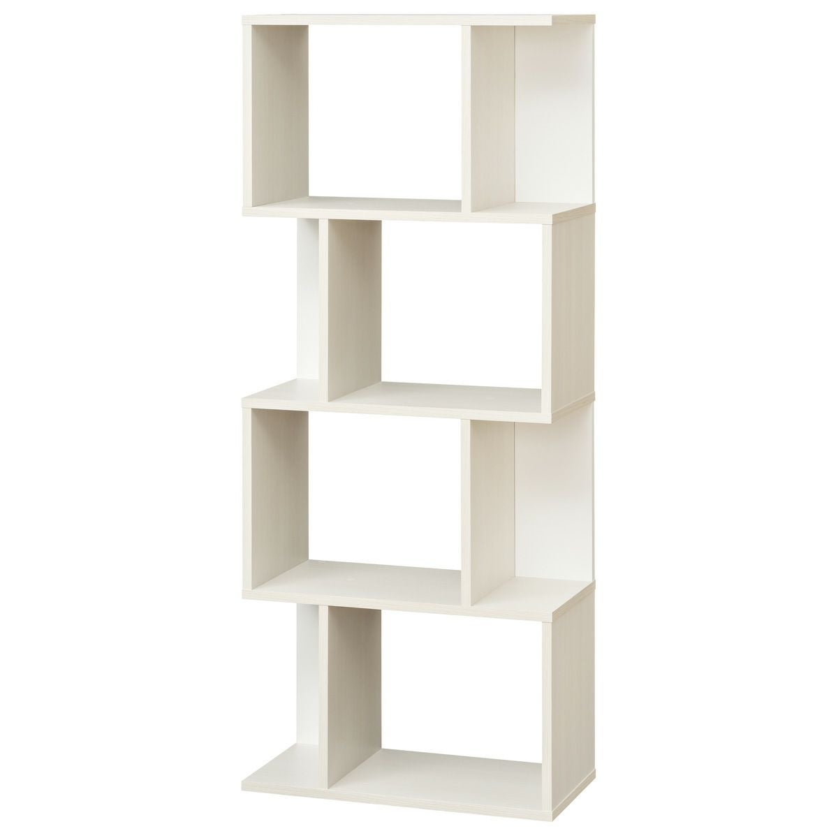 ディスプレイラック 棚 幅58cm 高さ140cm ホワイト 白木目 S字 飾り棚