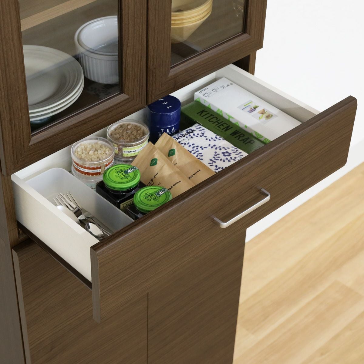 【3日間限定セール！】食器棚　美品 食器棚 幅57cm 高さ181cm ダークブラウン キッチン収納 シンプル