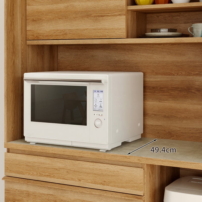 [大型電子レンジも置ける]中天板の奥行き内寸は49.4cm。30Lの大型電子レンジもゆとりをもって設置できるサイズです。※画像はCMA-1812SLANA