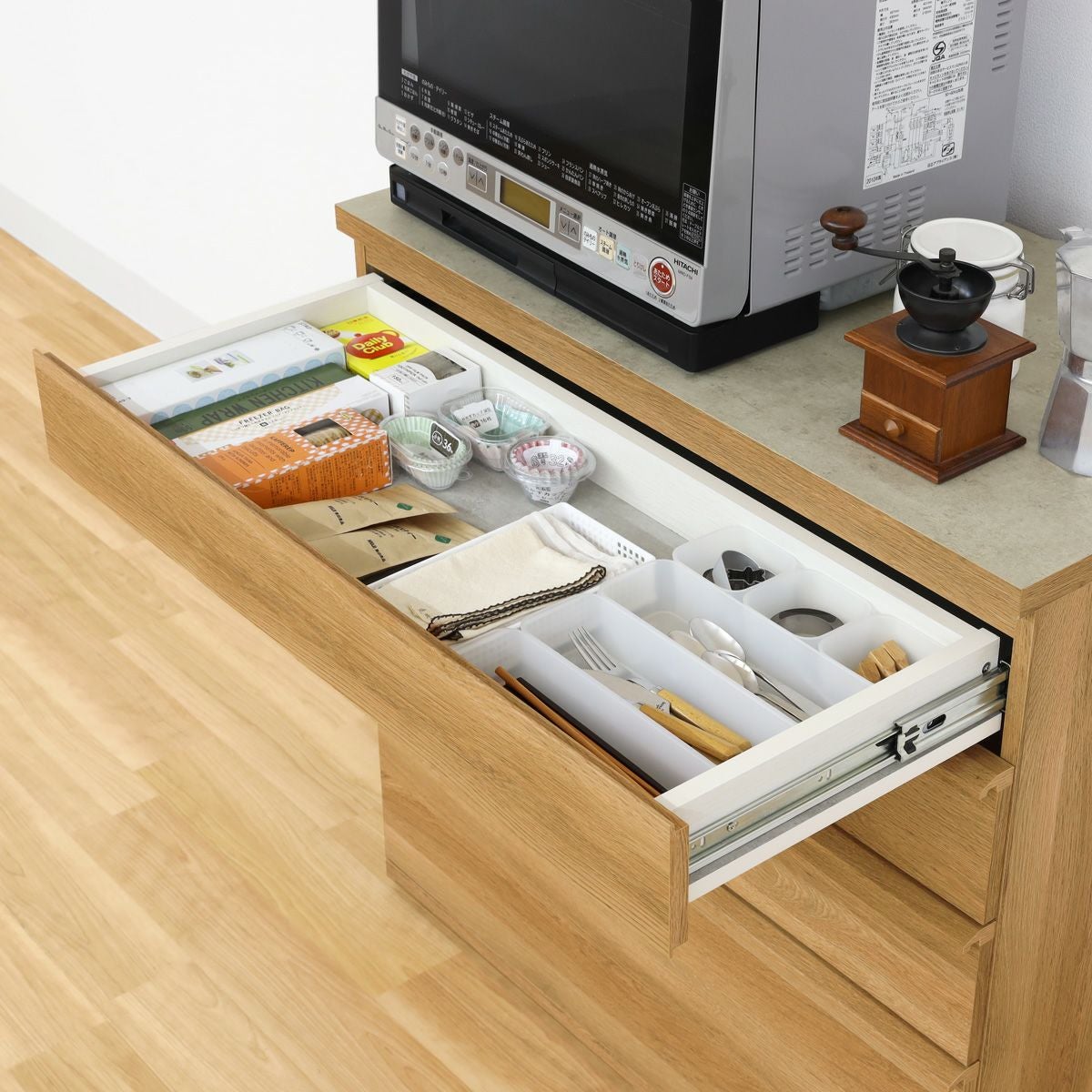 キッチンカウンター レンジ台 食器棚 幅90cm 高さ90cm ナチュラル
