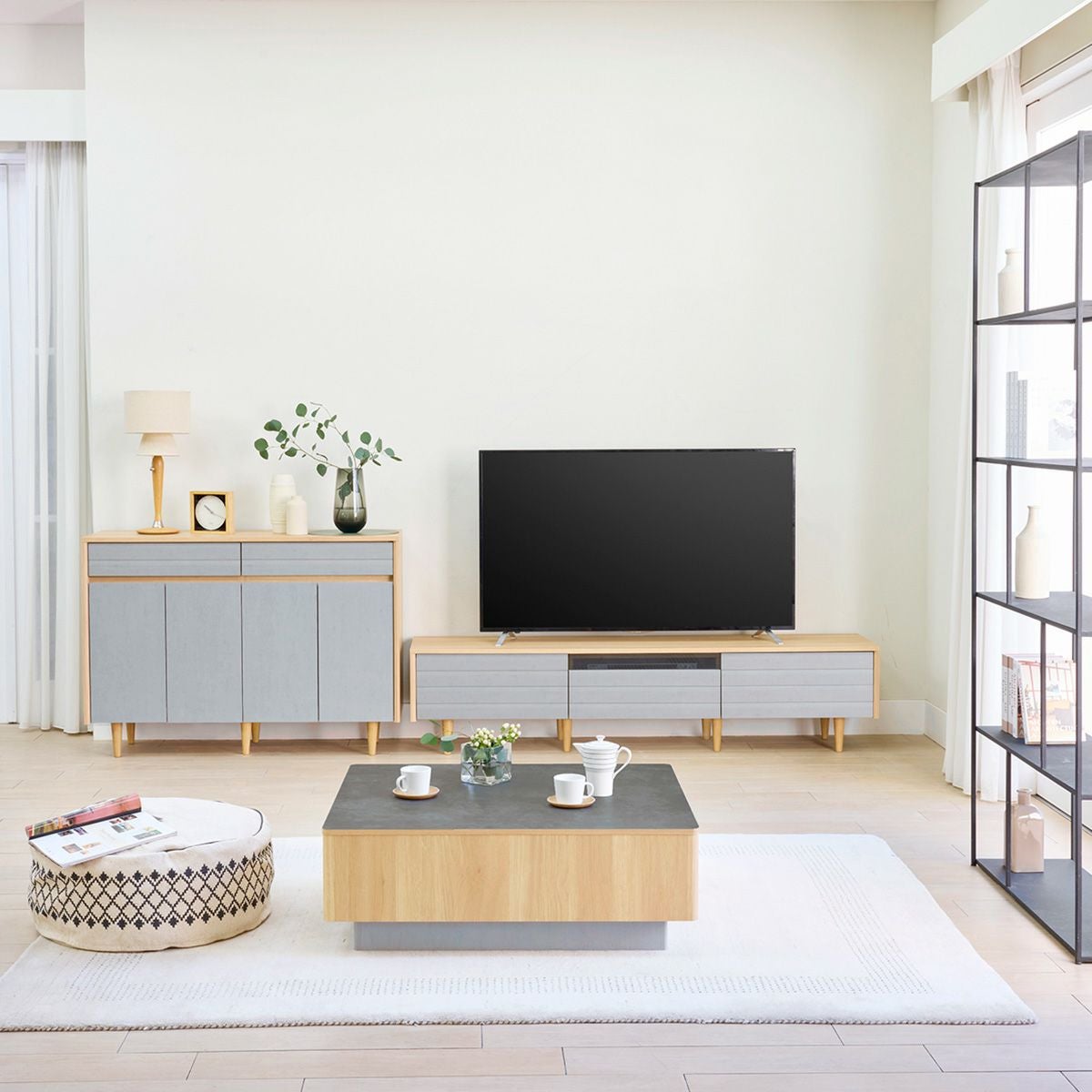テレビ台 幅180cm 高さ42cm 75V型対応 TVボード ローボード グレー
